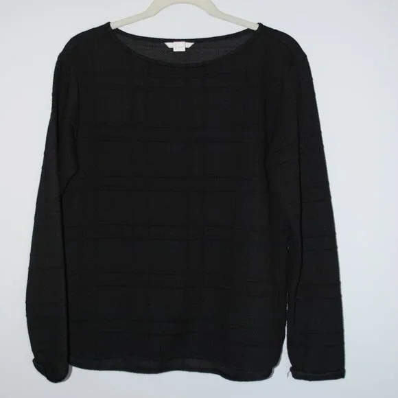 H&M Black Textured Long Sleeve Top, Size S, Minimalist Stretch Blouse - Picture 1 of 5